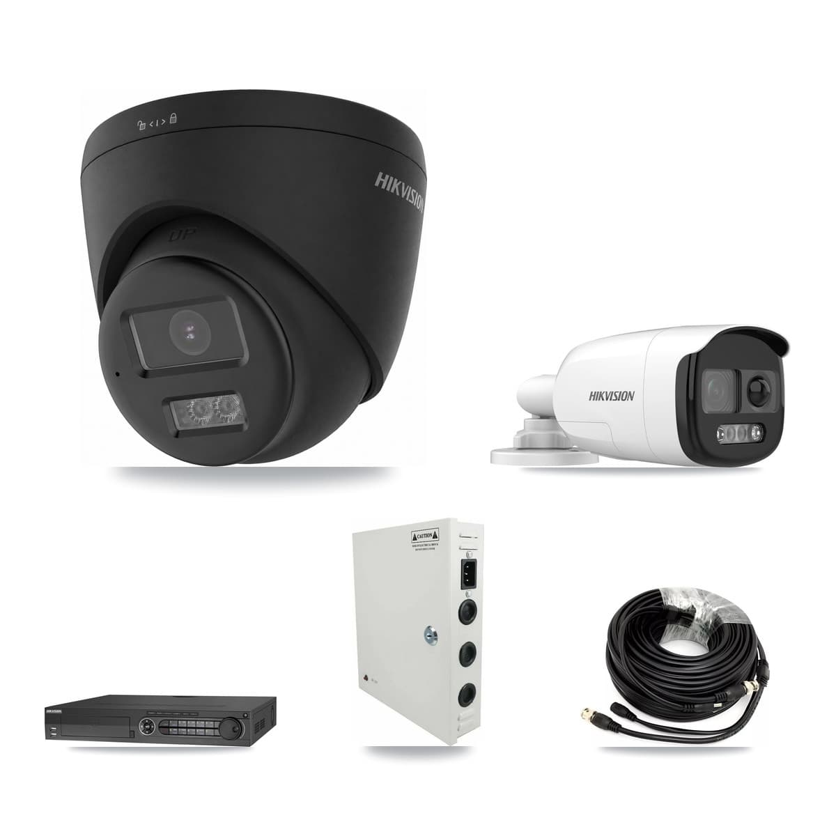 Hikvision 32-Channel 5MP – 4K CCTV Kit — 5 5MP Bullet + 10 Black 4K Turret Cameras + 4× 8TB Recording