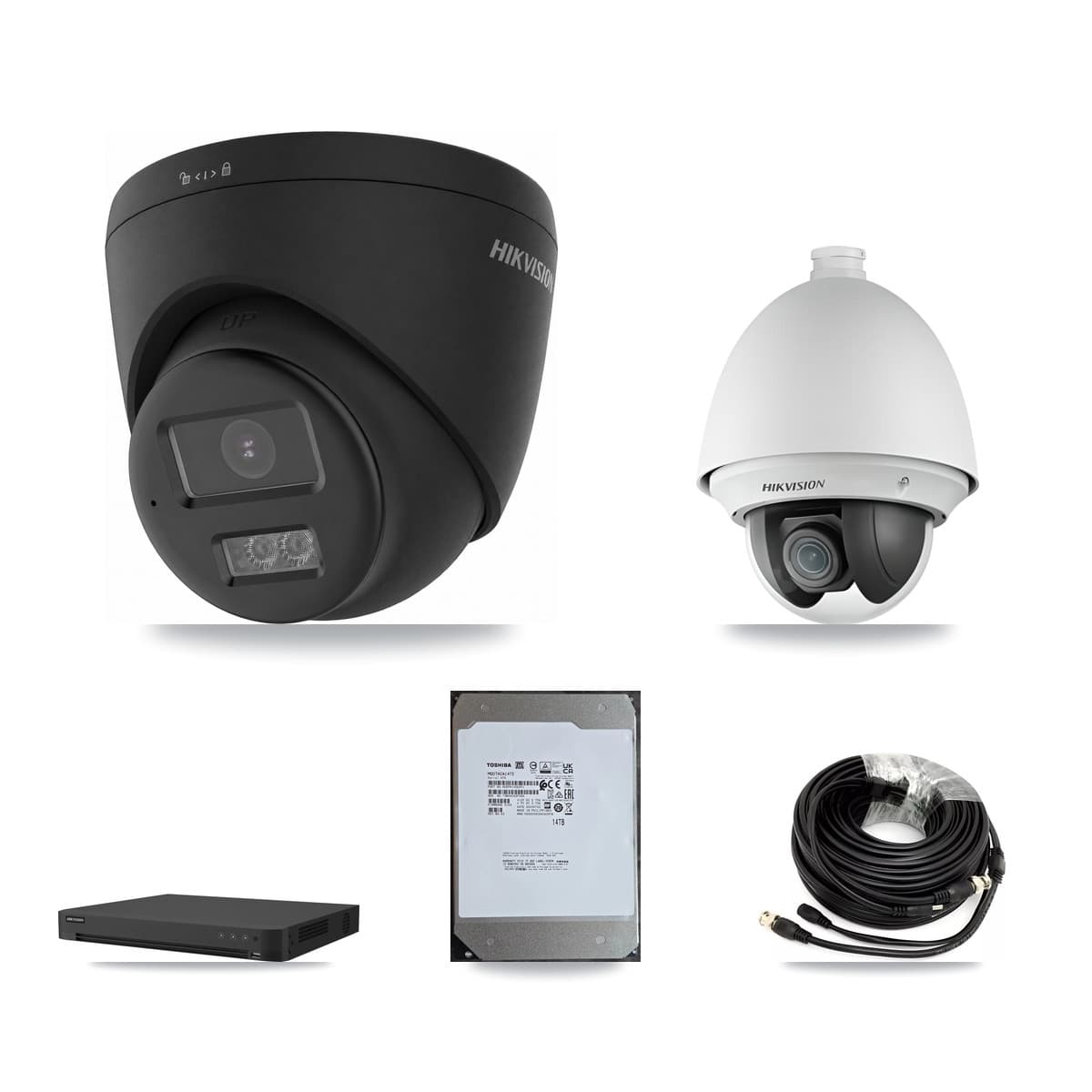 Hikvision 16-Channel 2MP – 4K CCTV Kit — 1 2MP PTZ + 14 Black 4K Turret Cameras + 14TB Recording