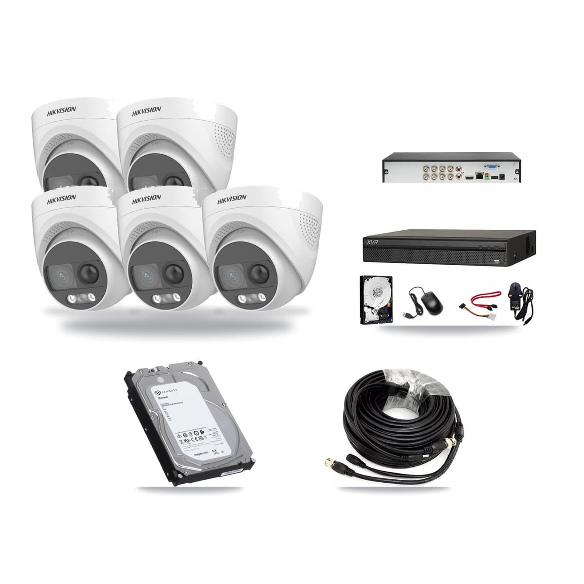 Hikvision & Dahua 8-Channel 5MP CCTV Kit — 5 DS-2CE72KF3T Turret Cameras + 6TB Recording (XVR-3108AD Recorder) - Image 1