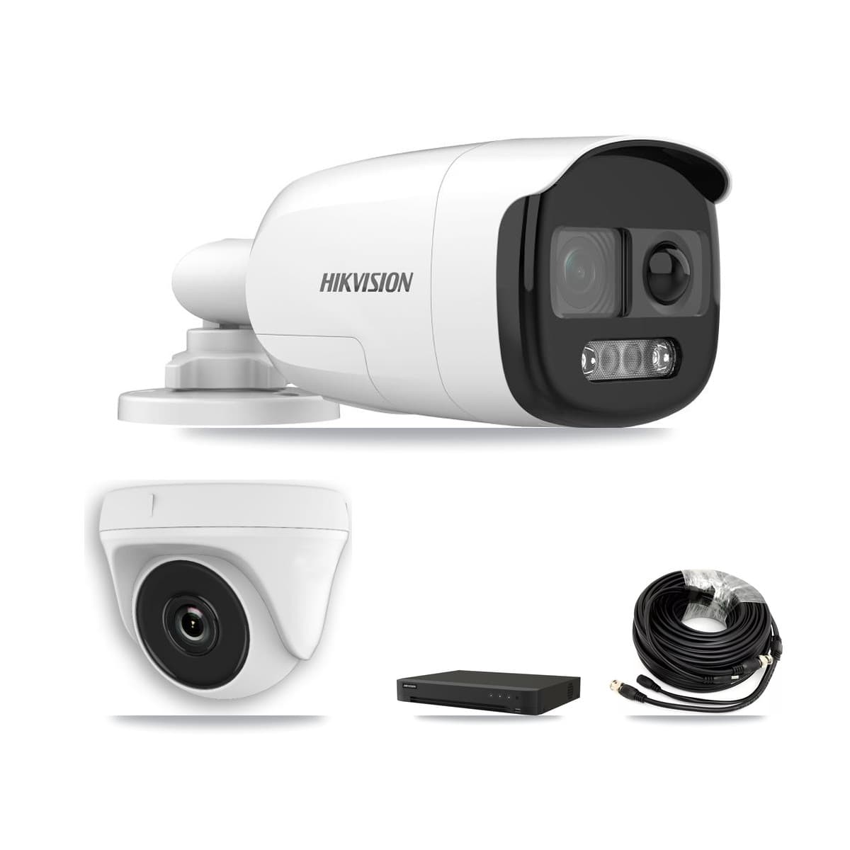 Hikvision 16-Channel 2MP – 5MP CCTV Kit — 2 DS-2CE12KF3T 5MP Bullet + 1 White HDT-2MP-N20W 2MP Dome Cameras + 3TB Recording (IDS-7216HQHI Recorder)