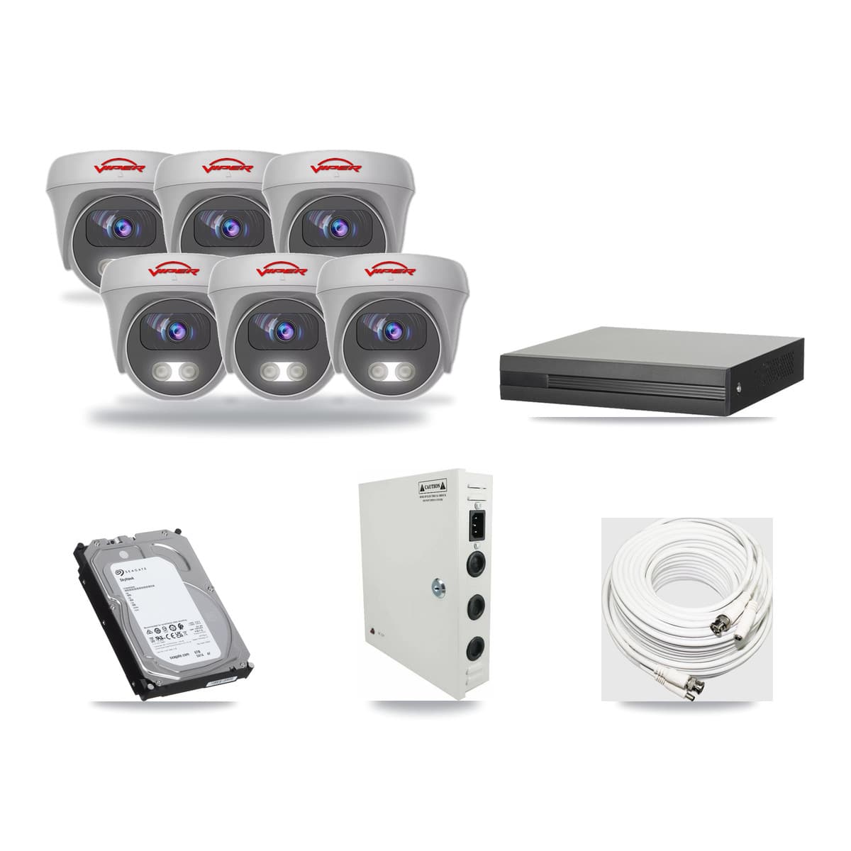 8-Channel 5MP CCTV Kit — 6 White Viper Cameras + 6TB Recording (XVR-3108HS Recorder) - Image 1