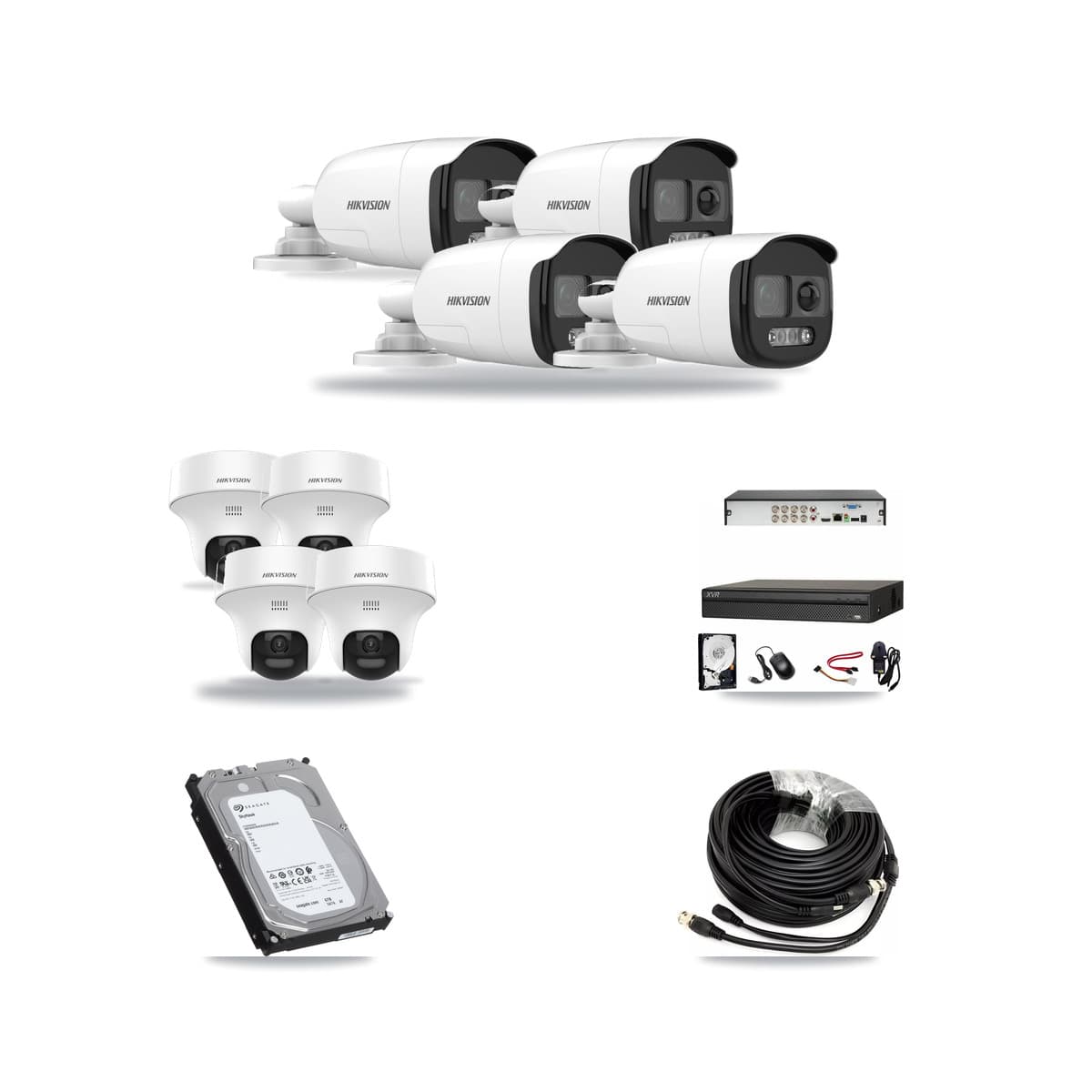 Hikvision & Dahua 8-Channel 5MP CCTV Kit — 4 DS-2CE12KF3T Bullet + 4 DS-2CE70K0T Turret Cameras + 6TB Recording - Image 1