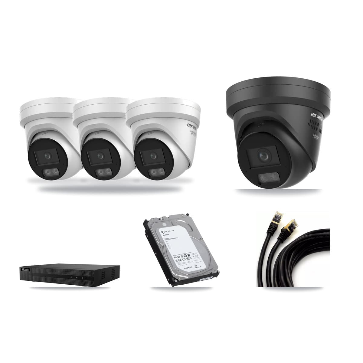 Hikvision & HiLook 8-Channel 4K CCTV Kit — 3 + 1 Black Turret Cameras + 6TB Recording - Image 1