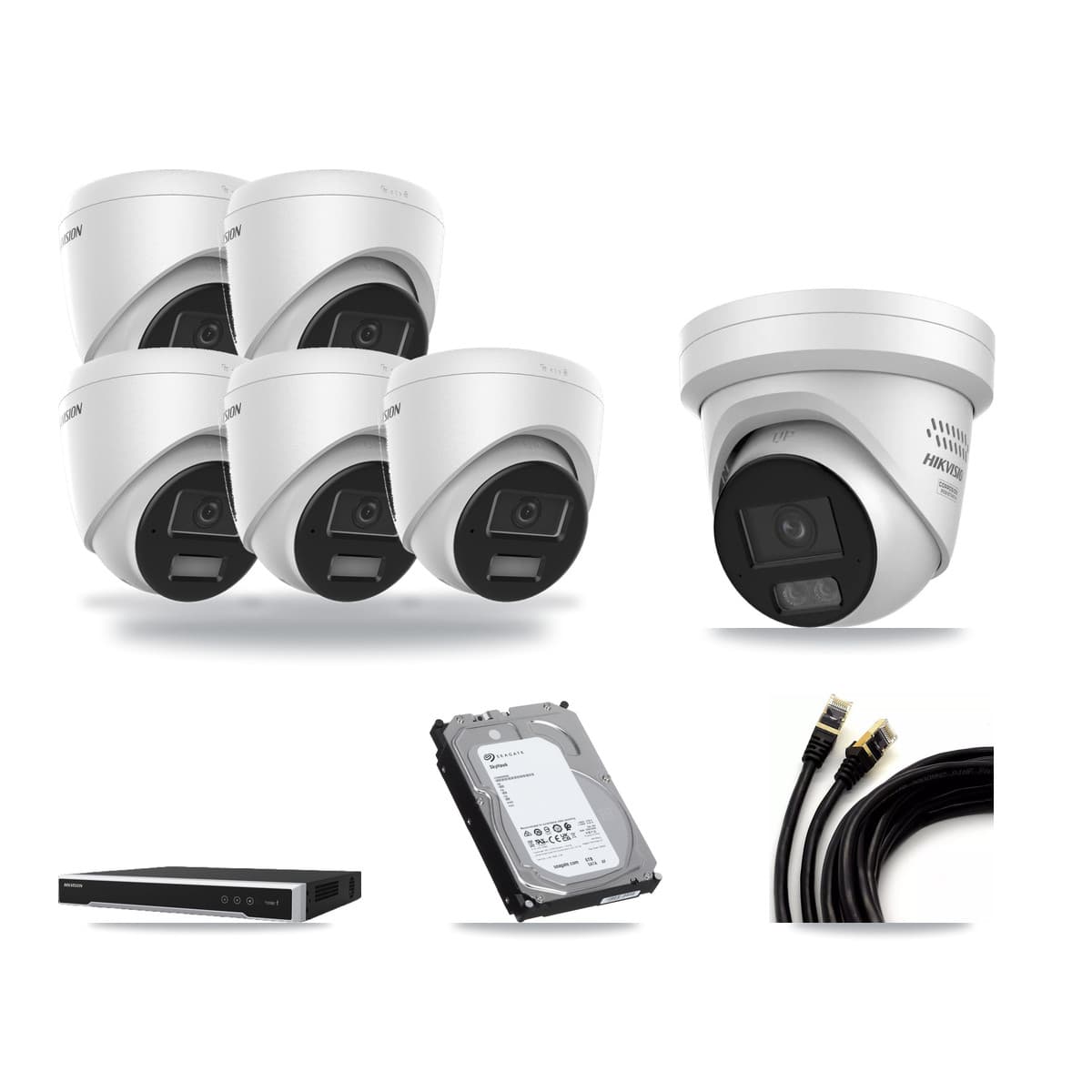 Hikvision 8-Channel 4MP CCTV Kit — 5 DS-2CD1343G2 + 1 DS-2CD2347G3 Turret Cameras + 6TB Recording - Image 1