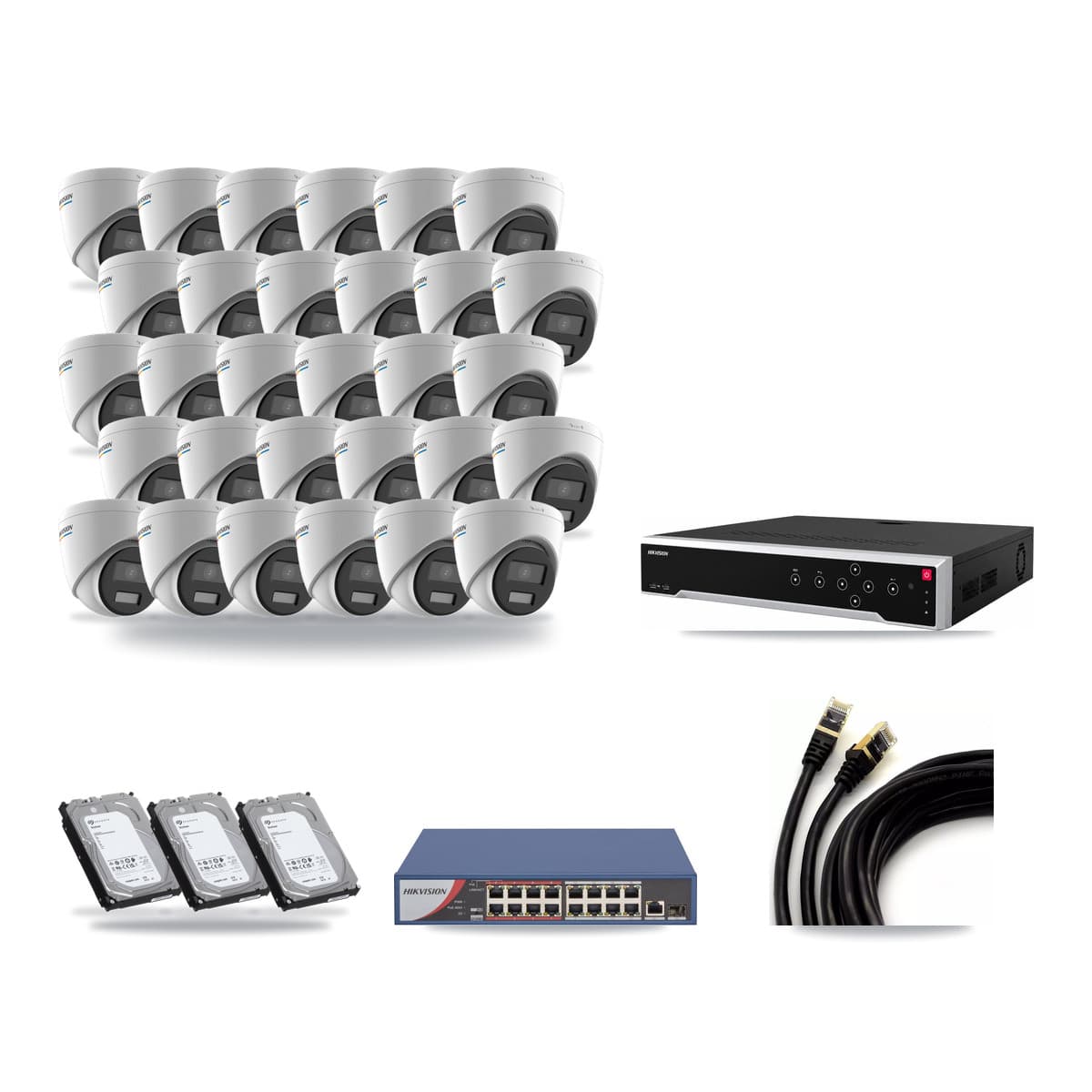 Hikvision 32-Channel 2MP CCTV Kit — 30 Turret Cameras + 3× 6TB Recording - Image 1