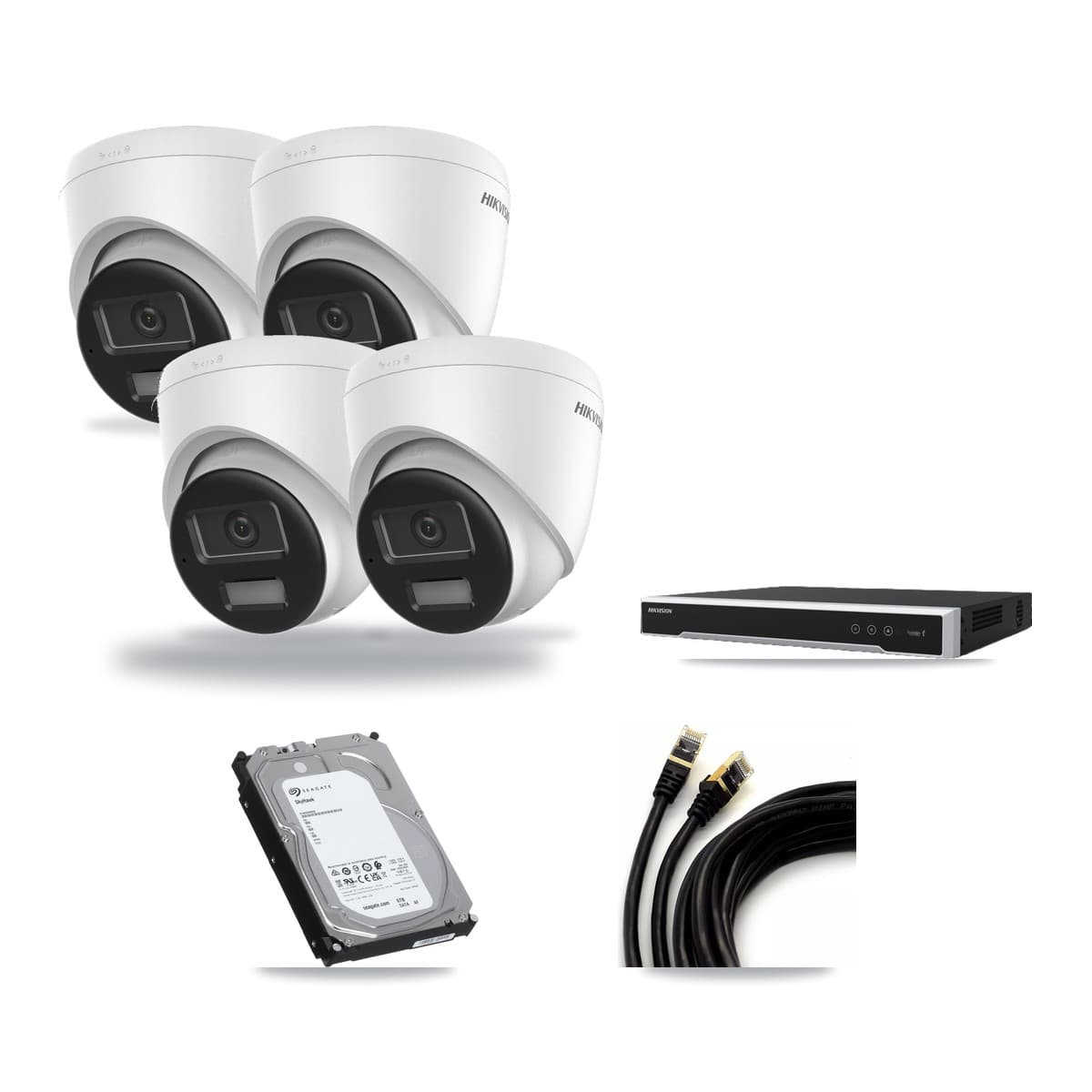 Hikvision 8-Channel 4K CCTV Kit — 4 DS-2CD1383G2-LIU Turret Cameras + 6TB Recording (DS-7608NI-M2/8P Recorder) - Image 1