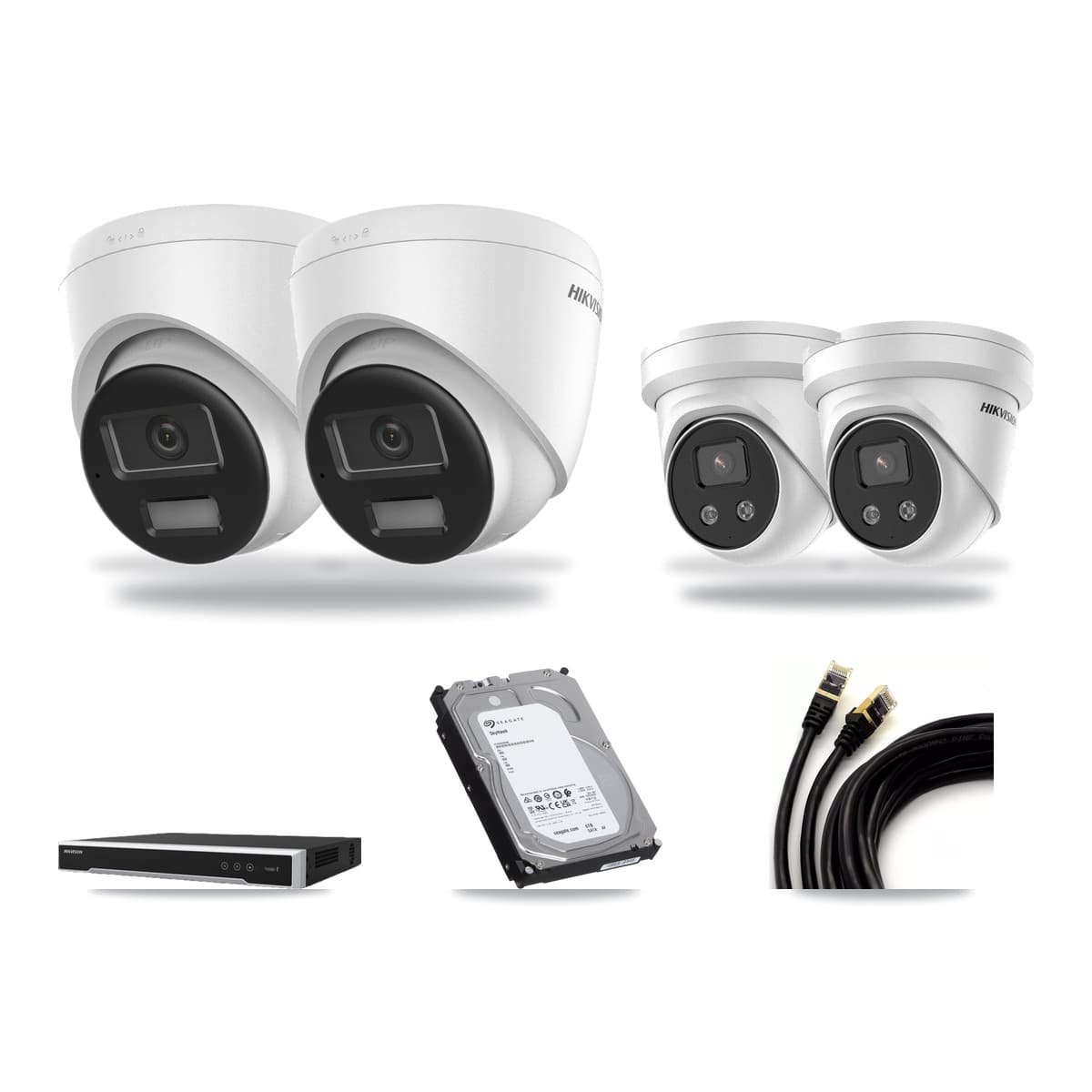 Hikvision 8-Channel 5MP – 4K CCTV Kit — 2 DS-2CD1383G2-LIUF/SL 4K + 2 DS-2CD3356G2-ISU 5MP Turret Cameras + 6TB Recording (DS-7608NI-M2/8P Recorder) - Image 1