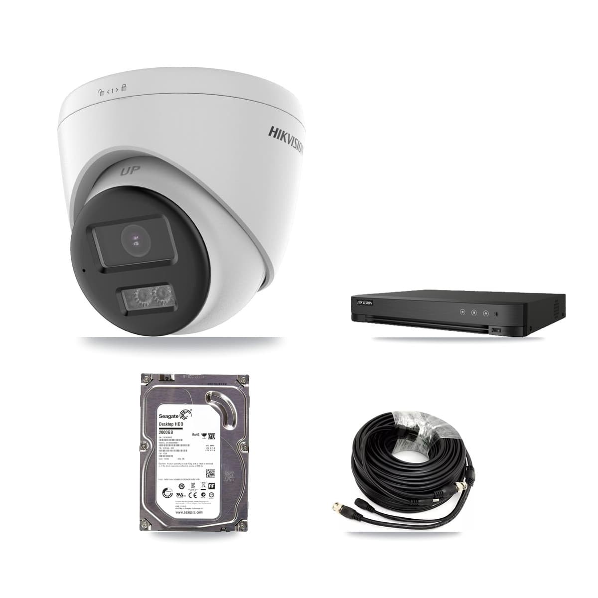 Hikvision 8-Channel 5MP CCTV Kit — 6 DS-2CE78K0T-LTS Turret Cameras + 2TB Recording (IDS-7208HUHI-M1/E Recorder)
