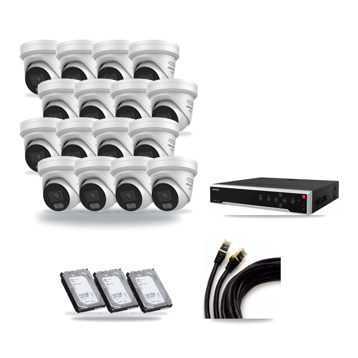 Hikvision 32-Channel 4MP CCTV Kit — 16 DS-2CD2347G3 Turret Cameras + 3× 6TB Recording - Image 1