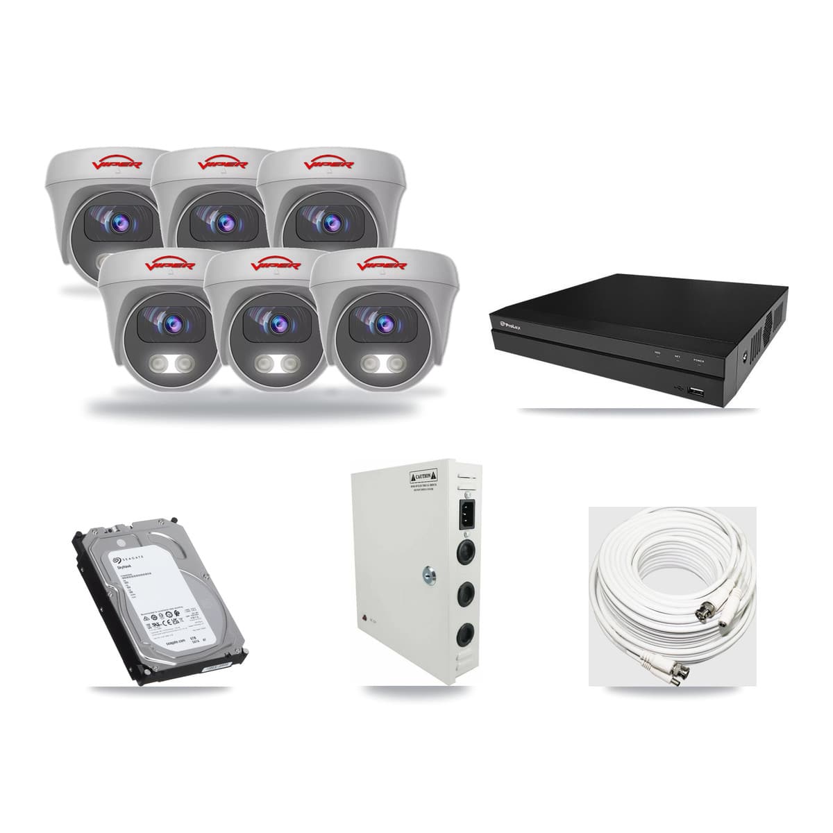 Viper & Prolux 8-Channel 5MP CCTV Kit — 6 White Cameras + 6TB Recording (PXD-5208AN Recorder) - Image 1