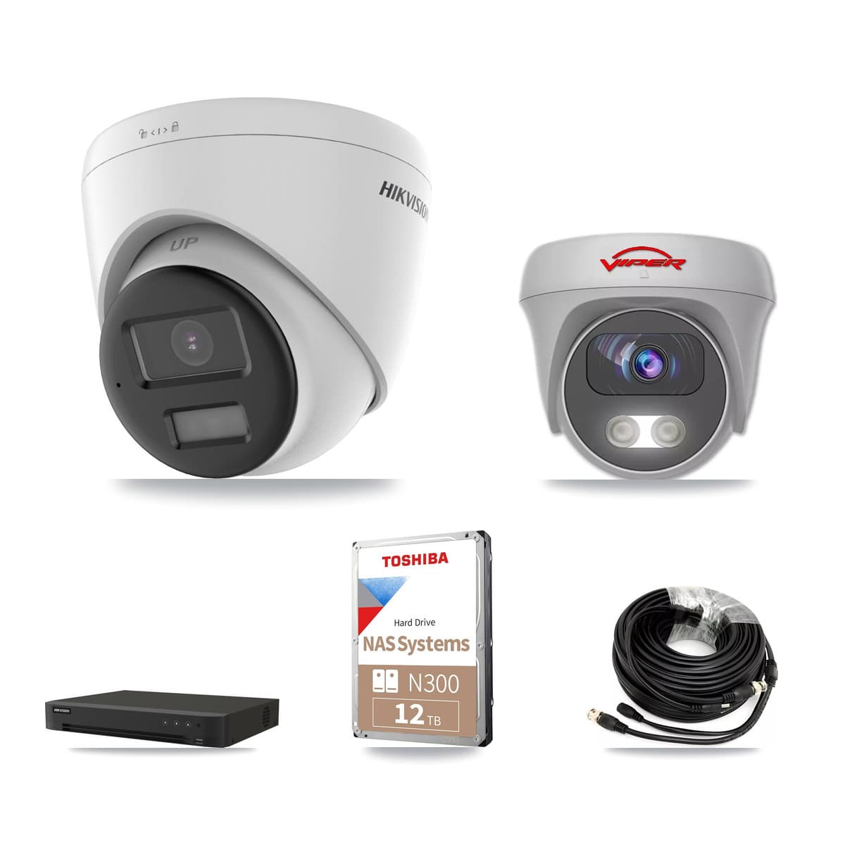 Hikvision & Viper 8-Channel 5MP – 4K CCTV Kit — 4 4K Turret + 1 5MP Cameras + 12TB Recording