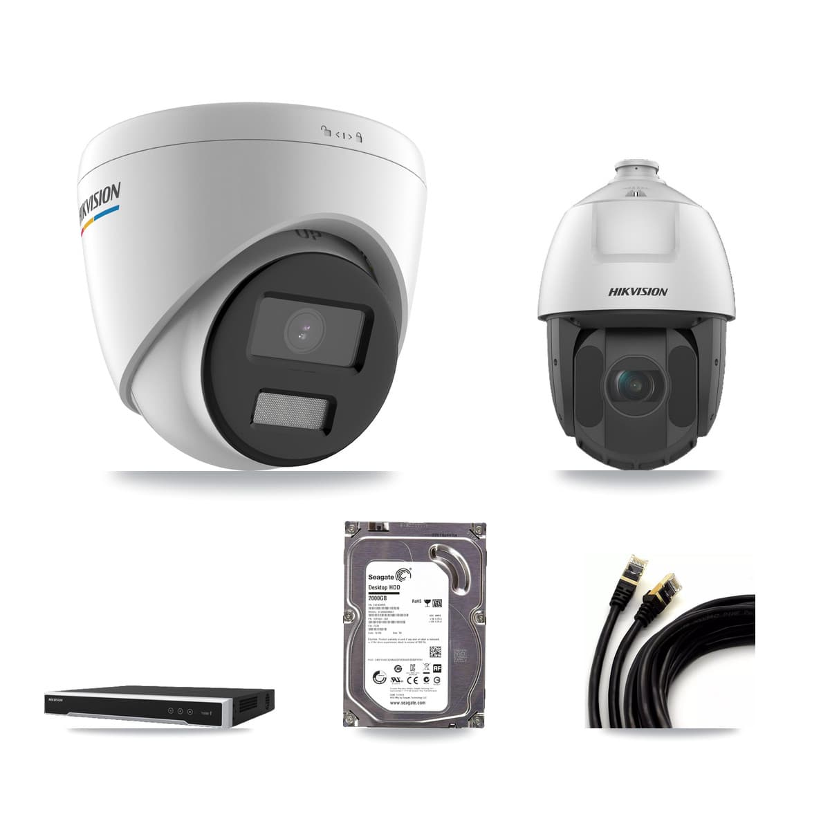 Hikvision 8-Channel 2MP CCTV Kit — 2 Turret + 1 PTZ Cameras + 2TB Recording (DS-7608NI-M2 Recorder)