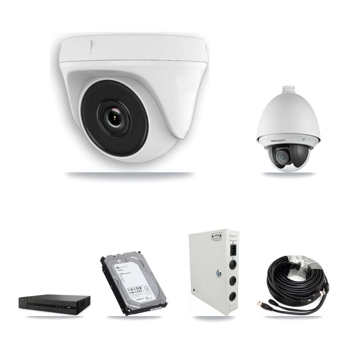 Hikvision 8-Channel 2MP CCTV Kit — 1 PTZ + 7 White Dome Cameras + 6TB Recording (DVR-8CH Recorder)