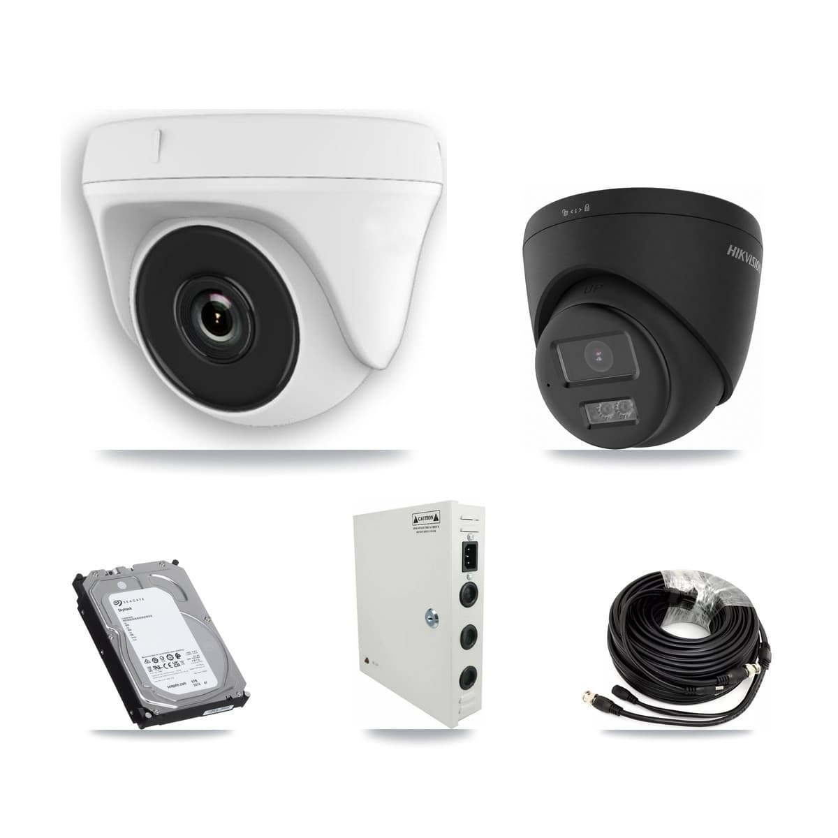 Hikvision 32-Channel 2MP – 4K CCTV Kit — 4 Black 4K Turret + 10 White 2MP Dome Cameras + 3× 6TB Recording