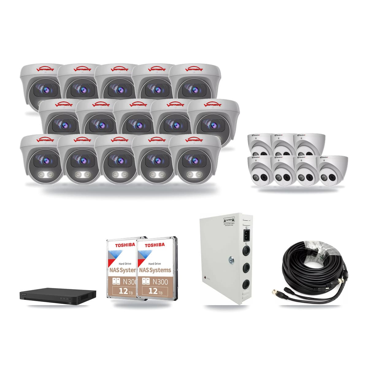 32-Channel 4MP – 5MP CCTV Kit — 7 4MP Turret + 15 5MP Cameras + 2× 12TB Recording - Image 1
