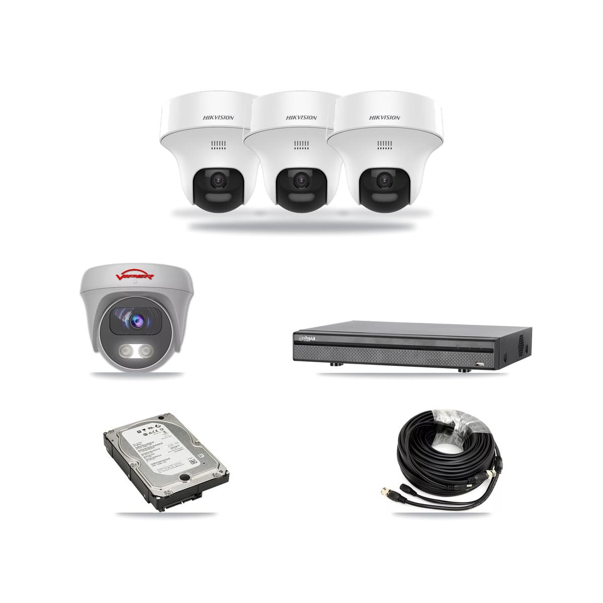 8-Channel 5MP CCTV Kit — 3 DS-2CE70K0T Turret + 1 White VIPER-5MP-3K Cameras + 5TB Recording (DH-XVR5108H Recorder) - Image 1