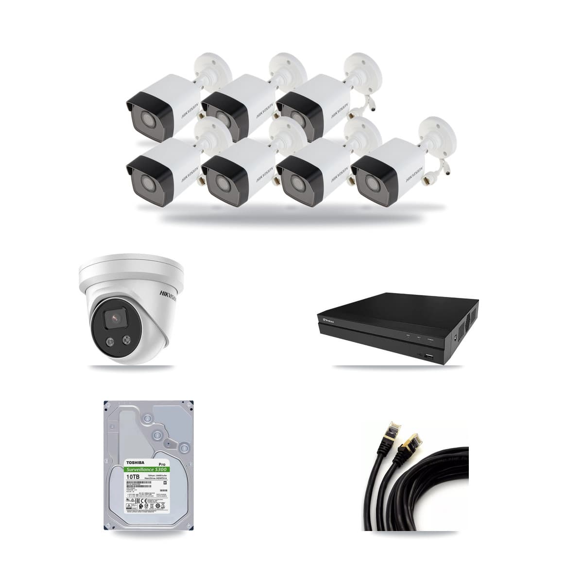 Hikvision & Prolux 8-Channel 5MP CCTV Kit — 7 Bullet + 1 Turret Cameras + 10TB Recording - Image 1
