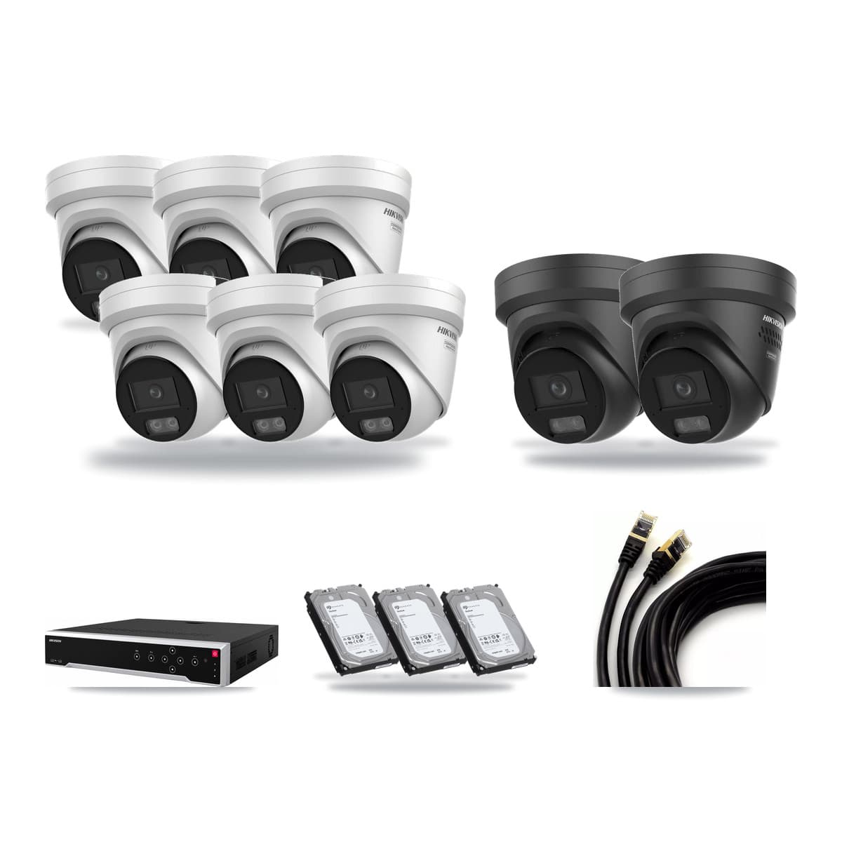 Hikvision 32-Channel 4K CCTV Kit — 6 + 2 Black Turret Cameras + 3× 6TB Recording - Image 1