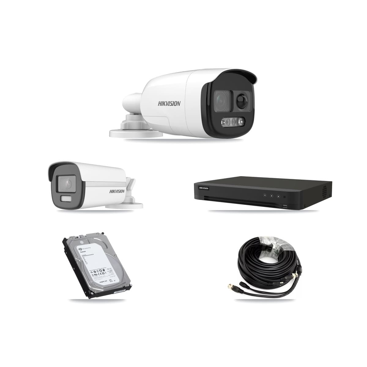 Hikvision 8-Channel 5MP – 4K CCTV Kit — 3 DS-2CE12KF3T-PIRXO 5MP + 1 DS-2CE12UF3T-E 4K Bullet Cameras + 6TB Recording (IDS-7208HUHI-M1/XT Recorder)