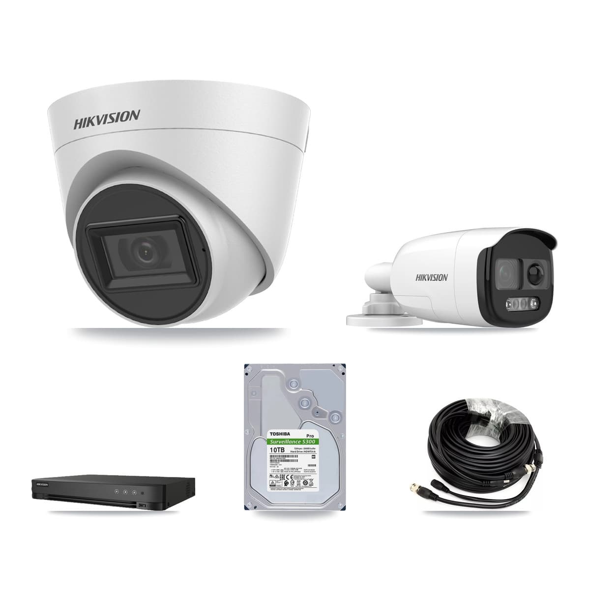 Hikvision 8-Channel 5MP CCTV Kit — 2 Bullet + 6 White Turret Cameras + 10TB Recording (IDS-7208HQHI Recorder)
