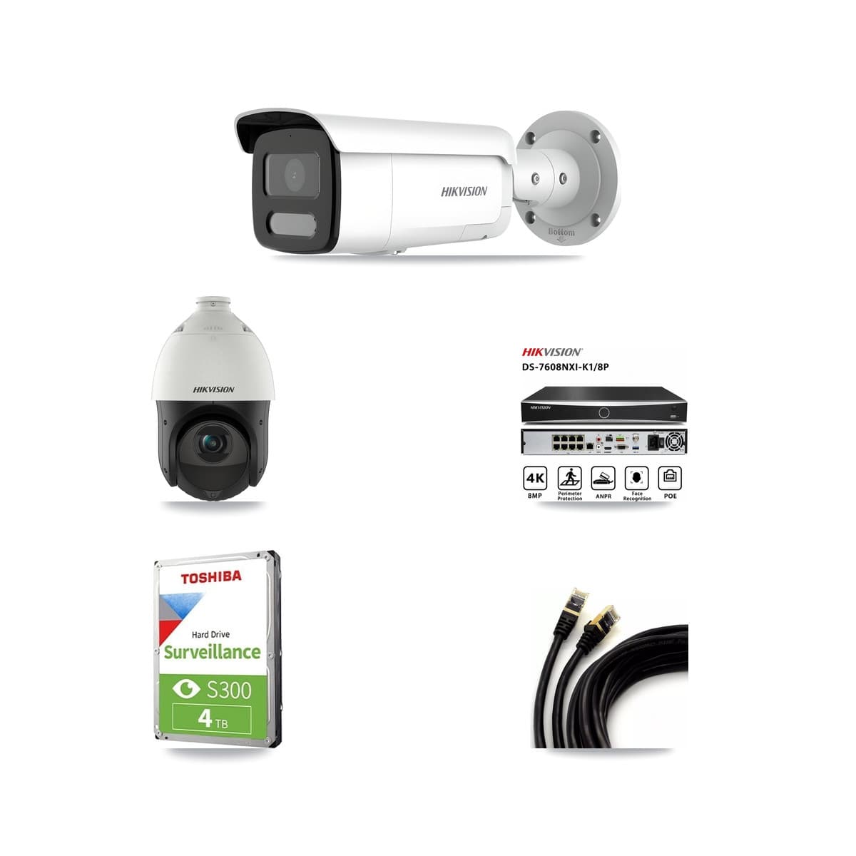 Hikvision 8-Channel 4MP CCTV Kit — 2 Bullet + 1 PTZ Cameras + 4TB Recording (DS-7608NXI Recorder)