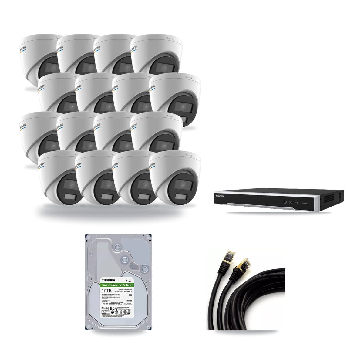 Hikvision 16-Channel 2MP CCTV Kit — 16 Turret Cameras + 10TB Recording (DS-7616NI-M2 Recorder) - Image 1