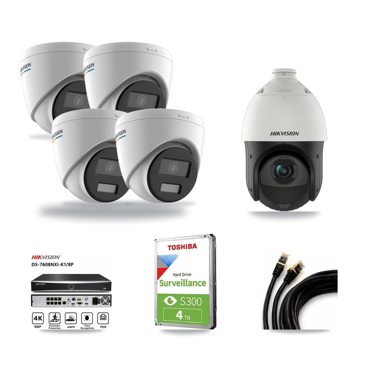 Hikvision 8-Channel 2MP – 4MP CCTV Kit — 4 2MP Turret + 1 4MP PTZ Cameras + 4TB Recording - Image 1