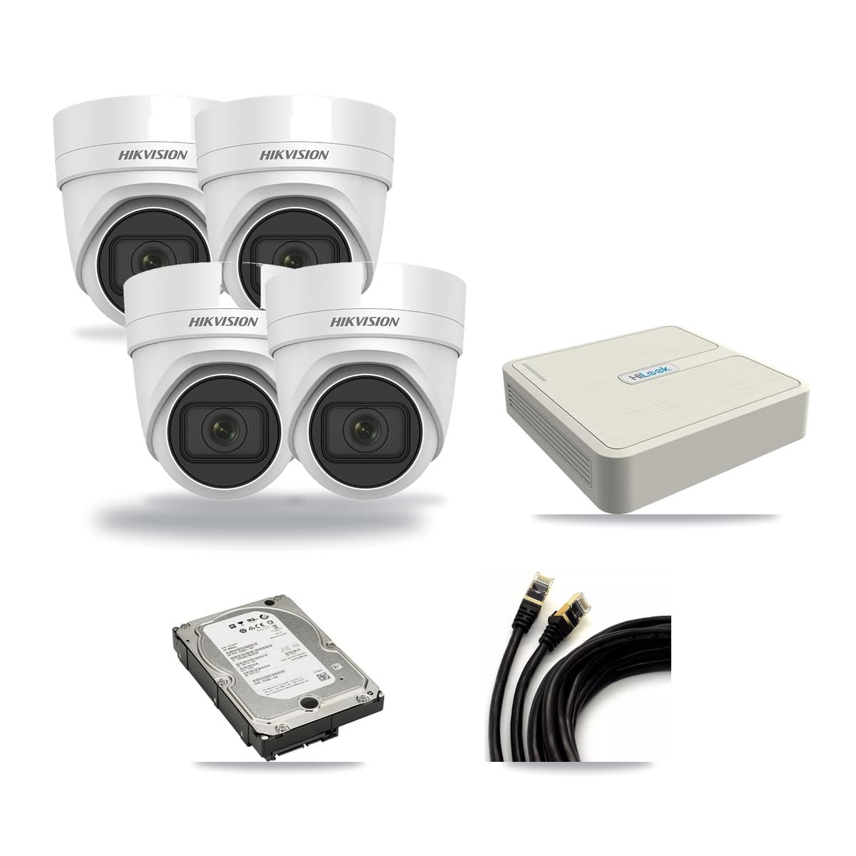 Hikvision & HiLook 8-Channel 4MP CCTV Kit — 4 DS-2CD2H45FWD Turret Cameras + 5TB Recording (NVR-108H-D Recorder) - Image 1