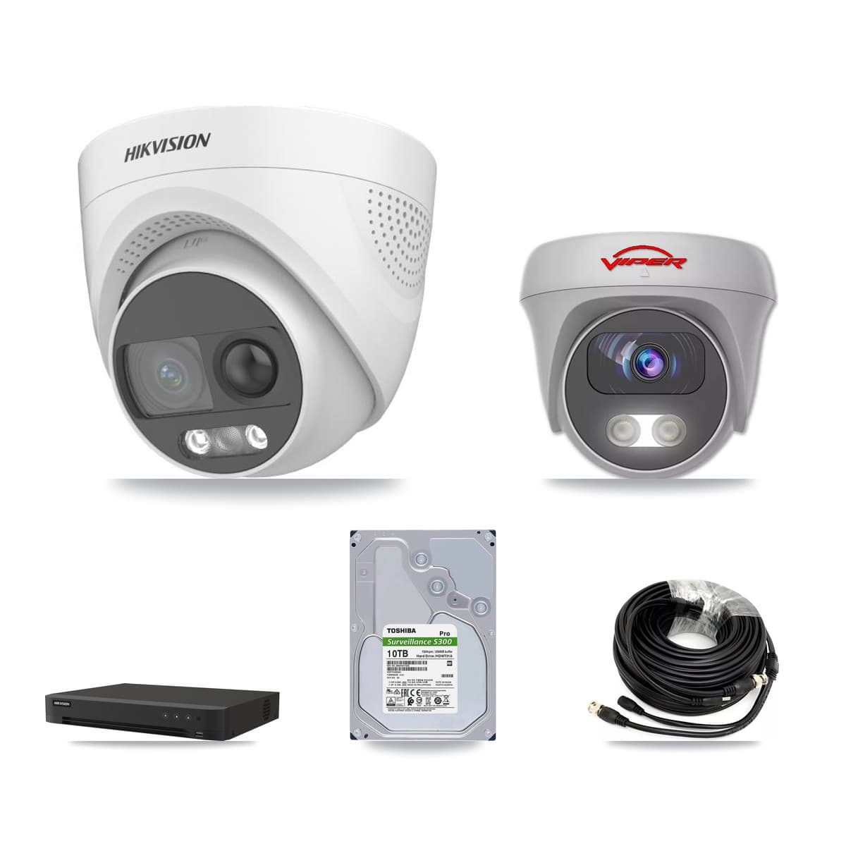 Hikvision & Viper 16-Channel 5MP CCTV Kit — 7 DS-2CE72KF3T Turret + 1 White VIPER-5MP-3K Cameras + 10TB Recording (IDS-7216HQHI Recorder)