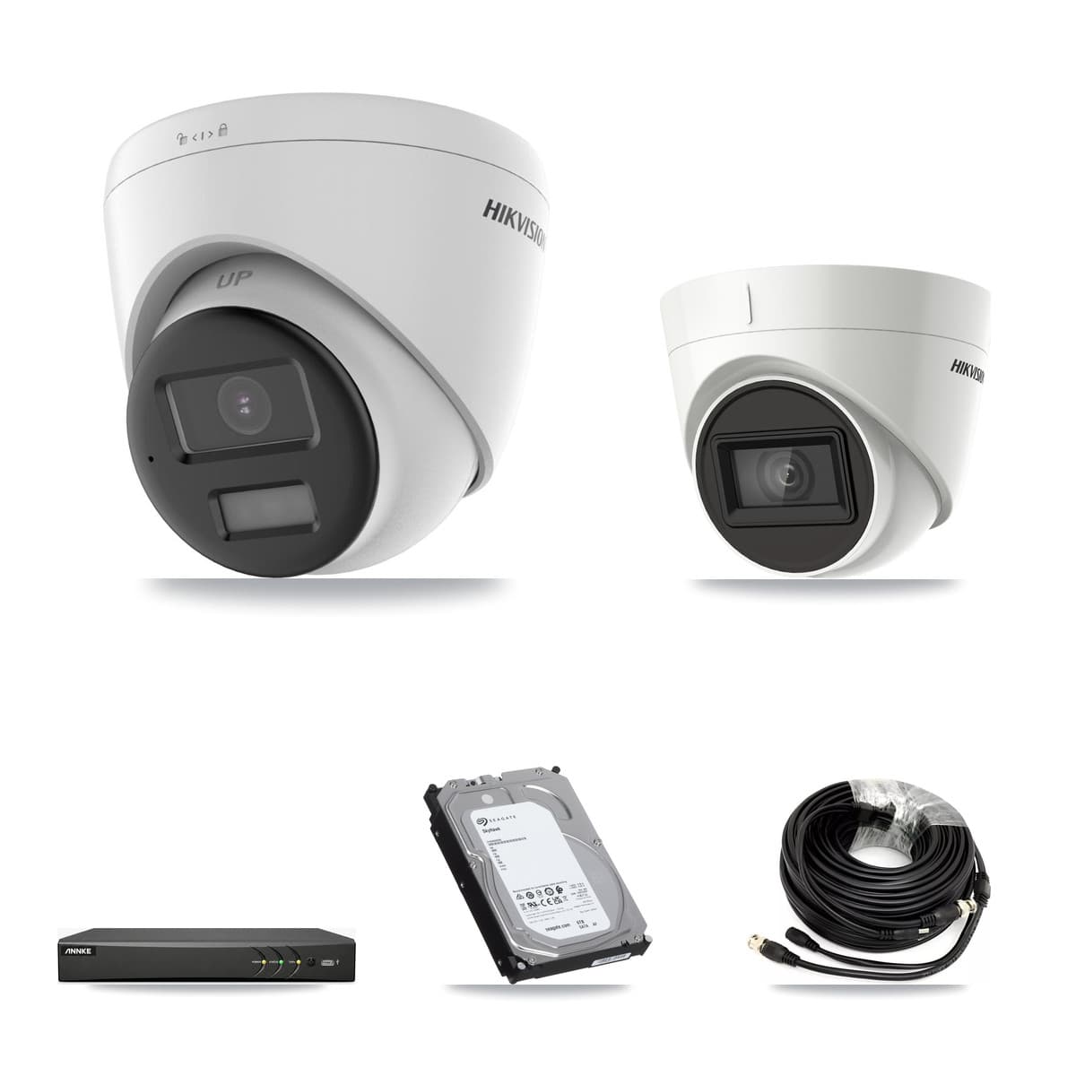 Hikvision & ANNKE 4-Channel 4K CCTV Kit — 2 DS-2CE78U0T + 1 DS-2CE78U1T Turret Cameras + 6TB Recording