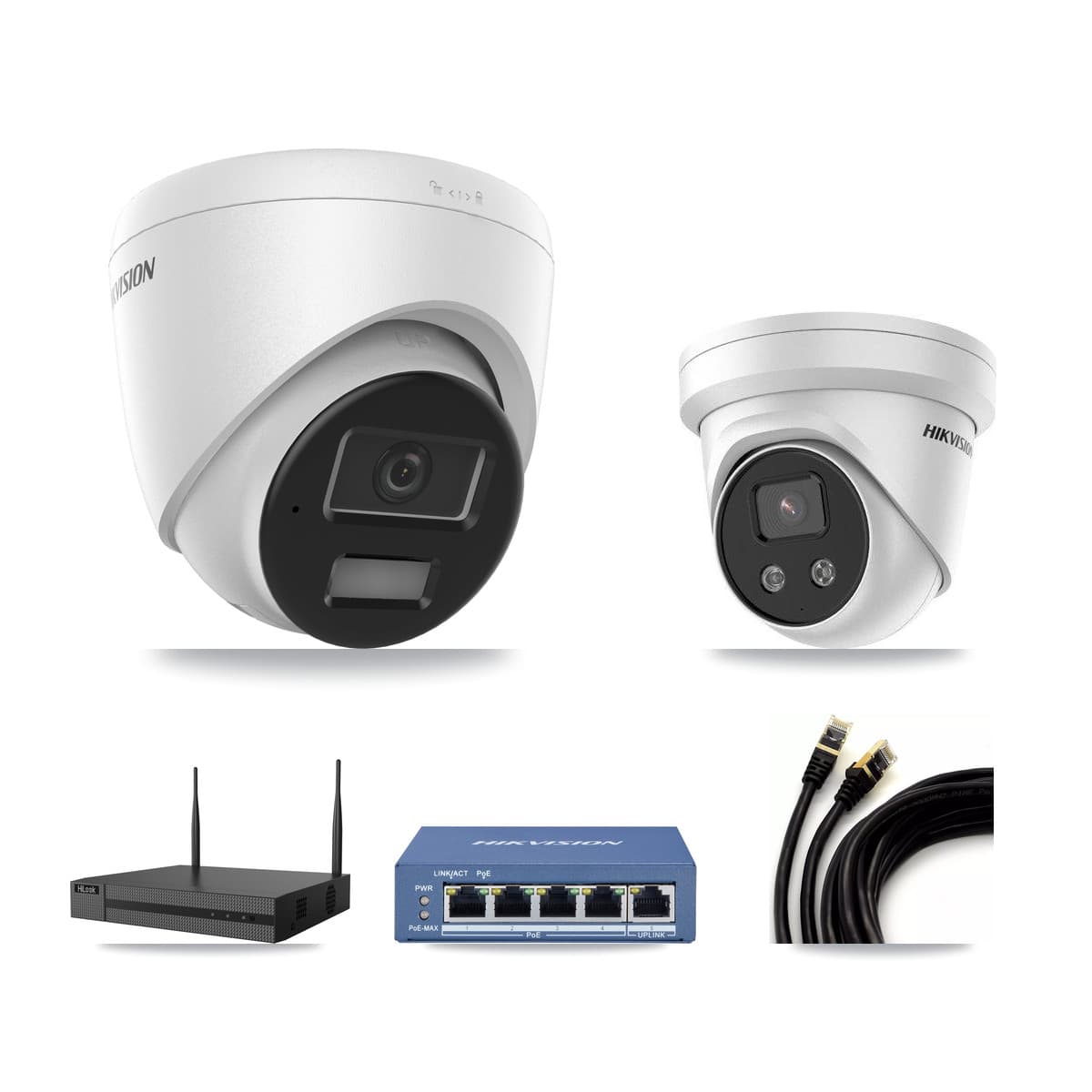 Hikvision & HiLook 4-Channel 4MP – 5MP CCTV Kit — 1 4MP + 1 5MP Turret Cameras + 3TB Recording