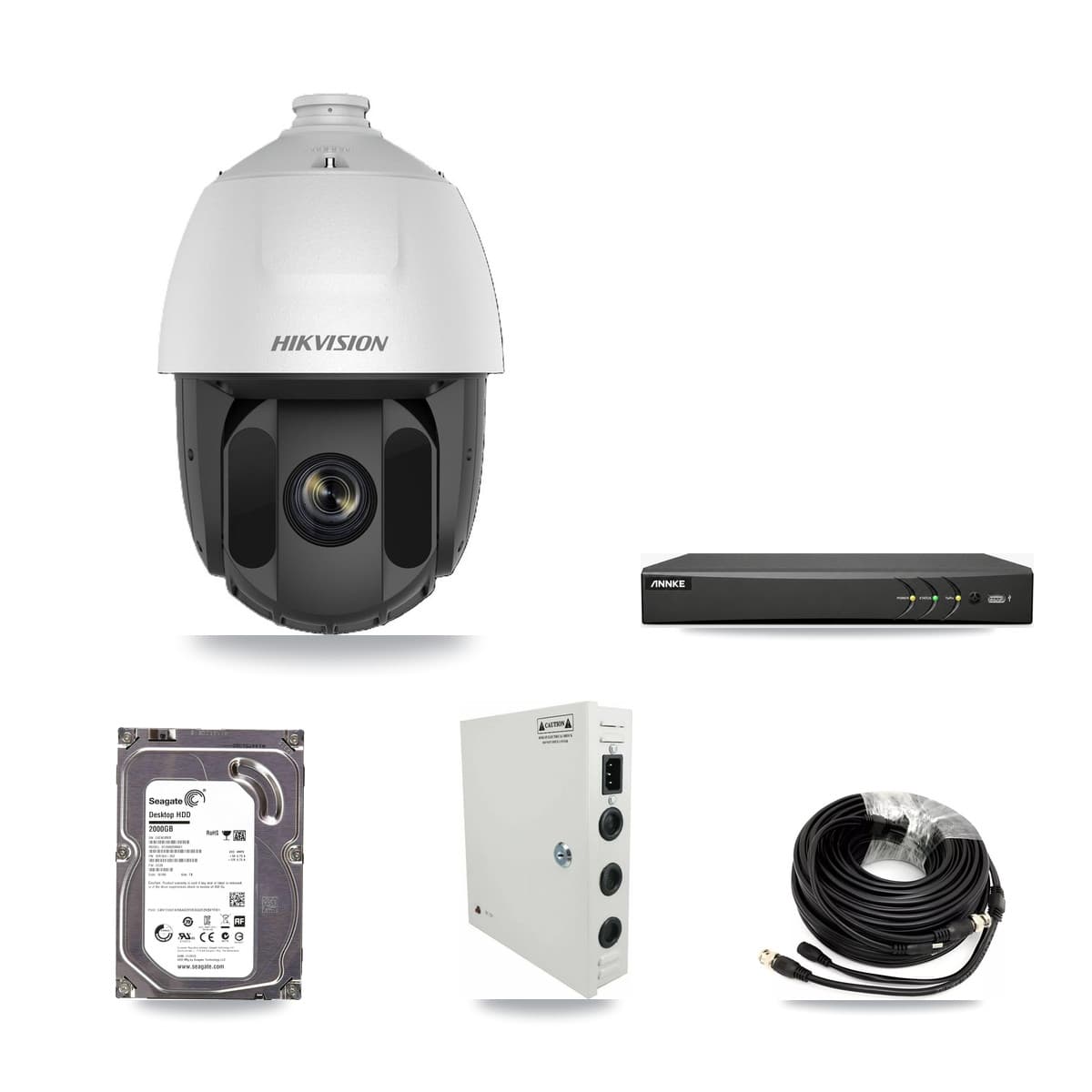 Hikvision & ANNKE 4-Channel 2MP CCTV Kit — 3 DS-2AE5225TI PTZ Cameras + 2TB Recording - Image 1