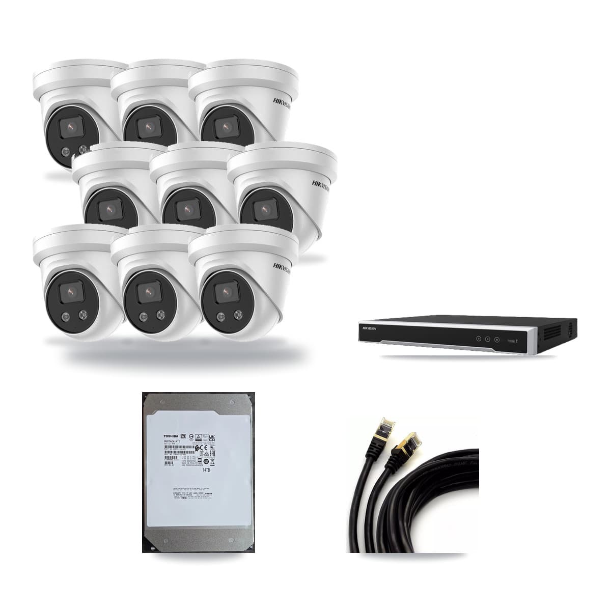 Hikvision 16-Channel 5MP CCTV Kit — 9 Turret + 1 Dome Cameras + 14TB Recording (DS-7616NI-M2 Recorder) - Image 1