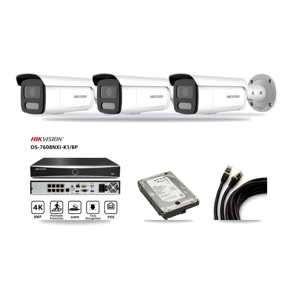 Hikvision 8-Channel 4MP – 5MP CCTV Kit — 3 4MP Bullet + 1 5MP Dome Cameras + 5TB Recording - Image 1