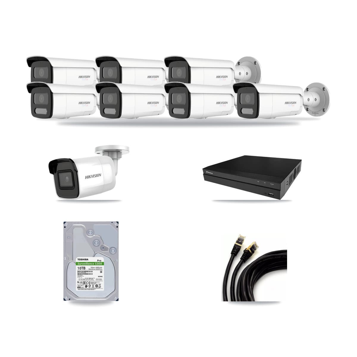 Hikvision & Prolux 8-Channel 4K CCTV Kit — 1 DS-2CD2085G1 + 7 DS-2CD2T87G2H Bullet Cameras + 10TB Recording - Image 1