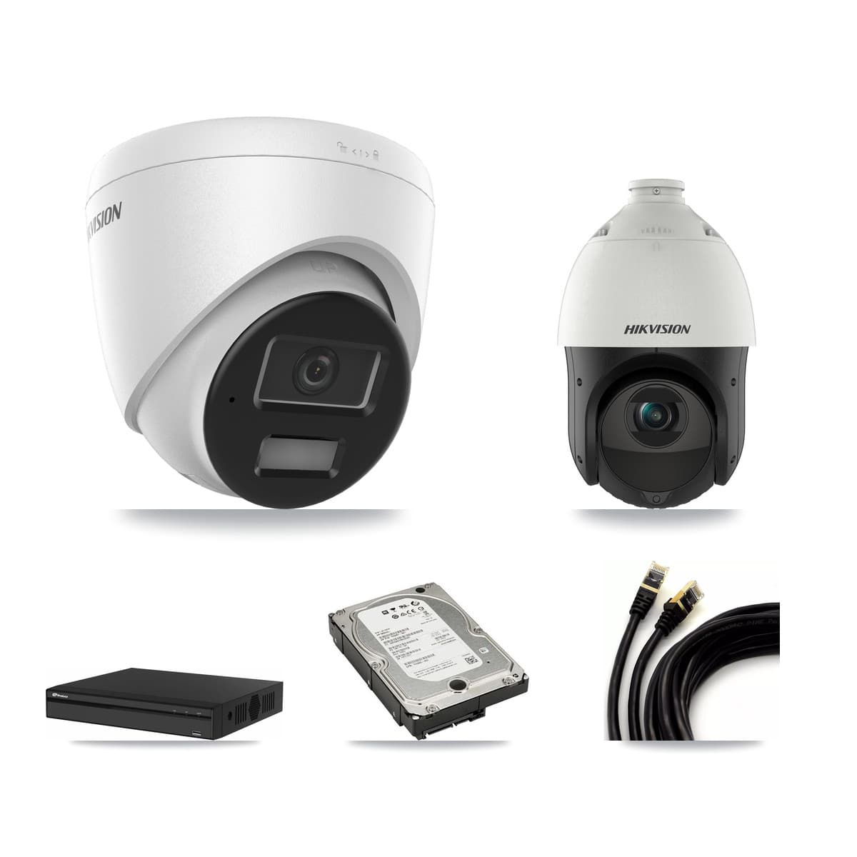 Hikvision & Prolux 4-Channel 4MP CCTV Kit — 3 Turret + 1 PTZ Cameras + 5TB Recording