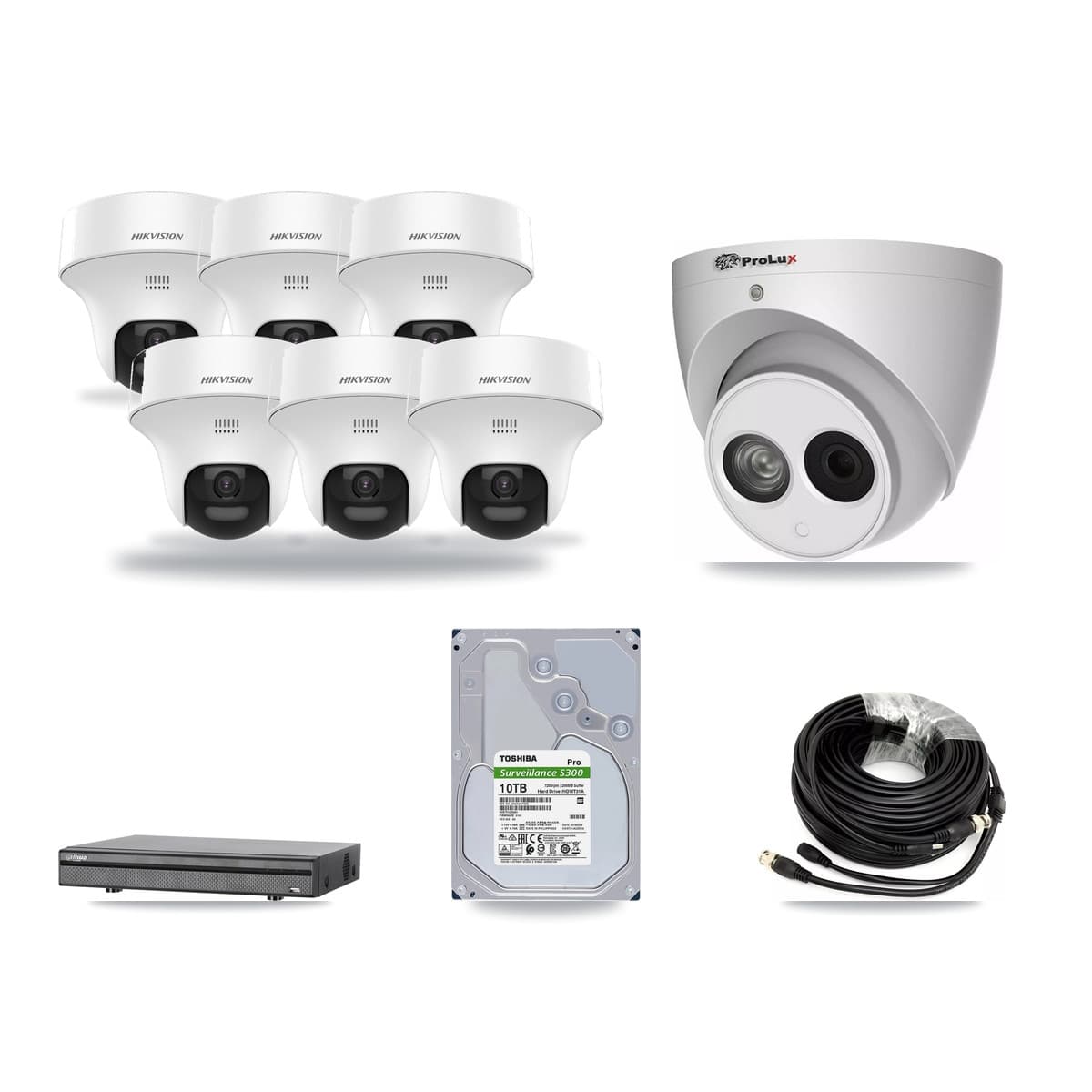 8-Channel 4MP – 5MP CCTV Kit — 6 DS-2CE70K0T 5MP + 1 PXC-612C4W-A 4MP Turret Cameras + 10TB Recording (DH-XVR5108H Recorder) - Image 1