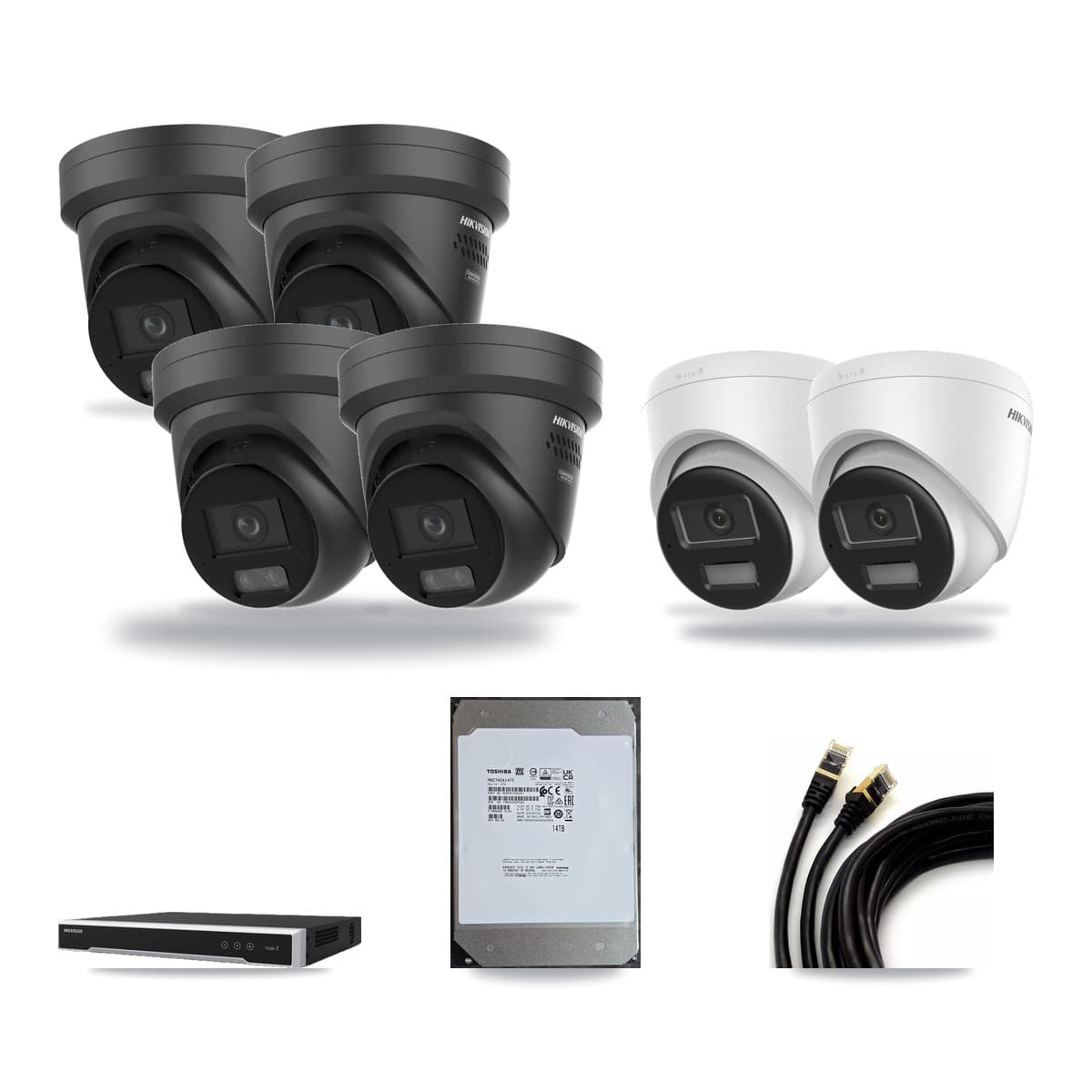 Hikvision 8-Channel 4K CCTV Kit — 2 DS-2CD1383G2 + 4 DS-2CD2387G3 Turret Cameras + 14TB Recording - Image 1