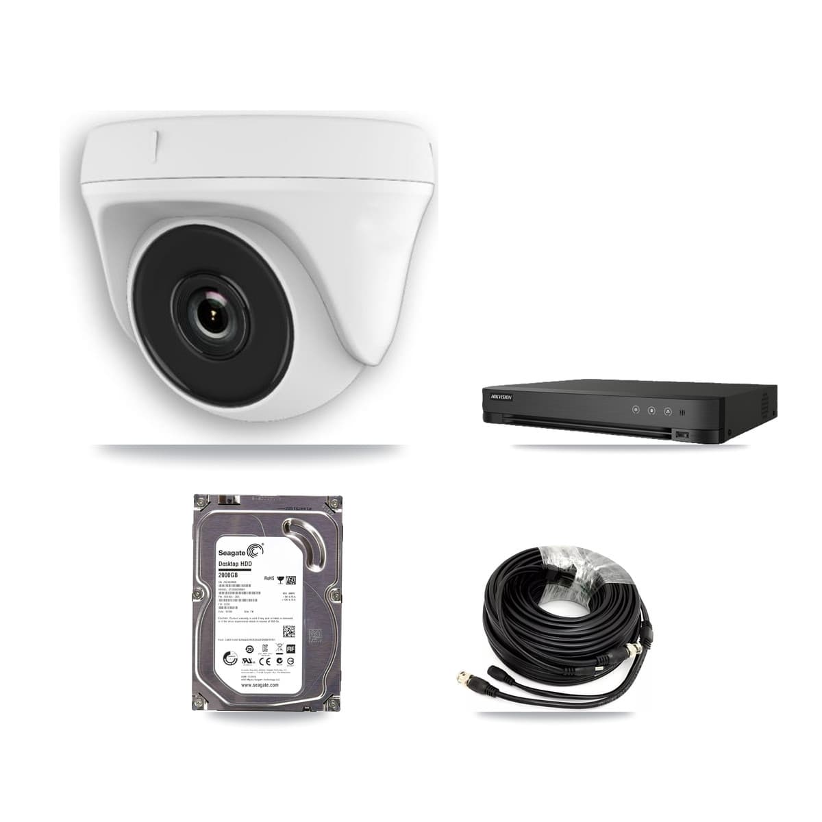 Hikvision 8-Channel 2MP CCTV Kit — 3 White HDT-2MP-N20W-2.8MM Dome Cameras + 2TB Recording (IDS-7208HUHI-M1/E Recorder)