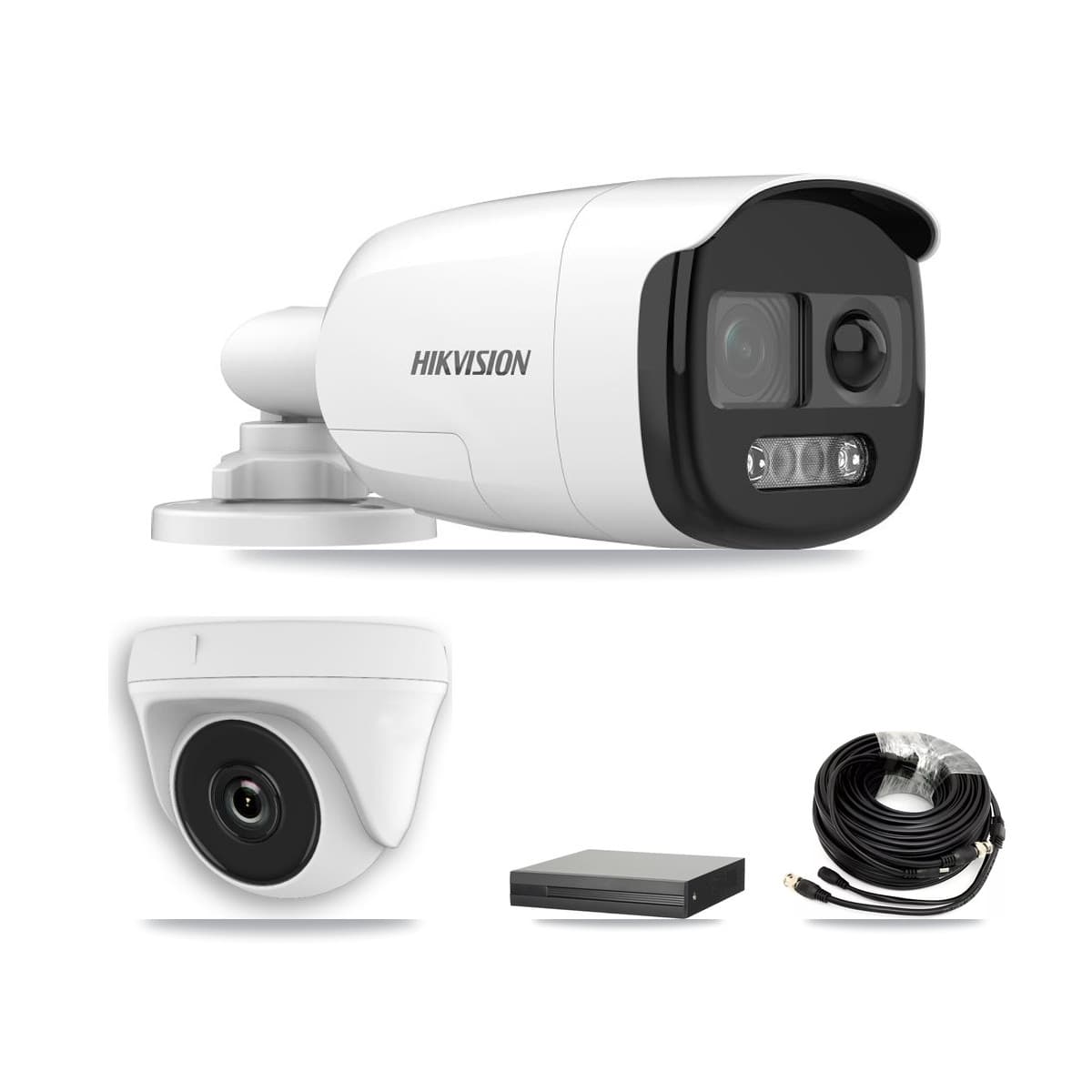 Hikvision 8-Channel 2MP – 5MP CCTV Kit — 2 DS-2CE12KF3T 5MP Bullet + 1 White HDT-2MP-N20W 2MP Dome Cameras + 3TB Recording (XVR-3108HS Recorder)