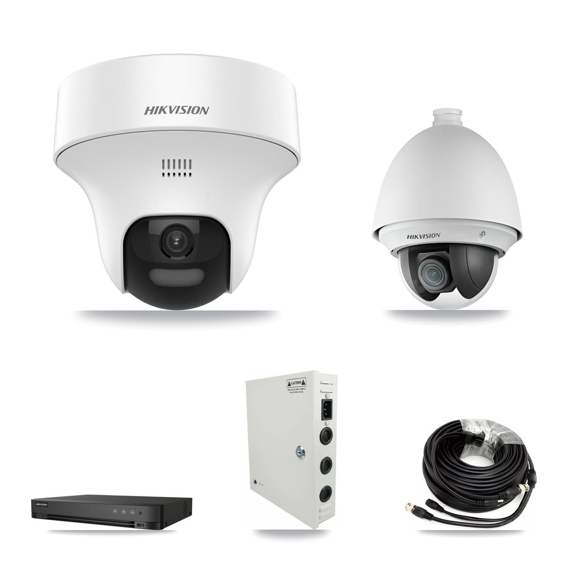 Hikvision 4-Channel 2MP – 5MP CCTV Kit — 1 DS-2AE4225T 2MP PTZ + 2 DS-2CE70K0T 5MP Turret Cameras + 3TB Recording (IDS-7204HQHI Recorder)
