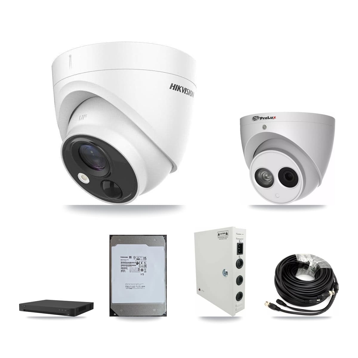 Hikvision & Prolux 16-Channel 4MP – 5MP CCTV Kit — 13 DS-2CE71H0T 5MP + 1 PXC-612C4W-A 4MP Turret Cameras + 14TB Recording