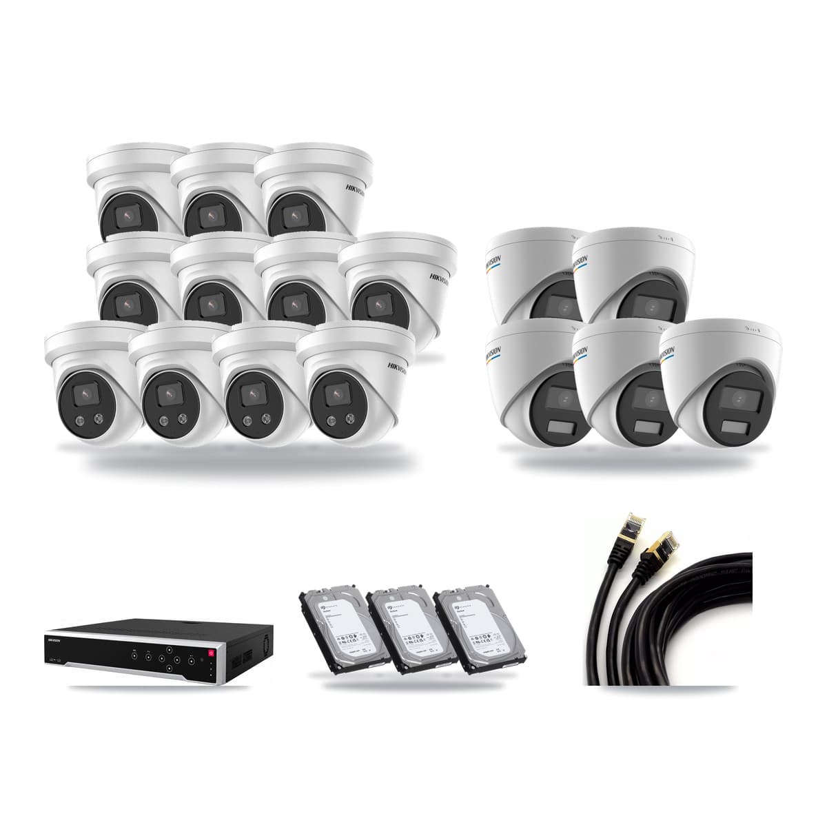 Hikvision 32-Channel 2MP – 5MP CCTV Kit — 5 2MP + 11 5MP Turret Cameras + 3× 6TB Recording - Image 1