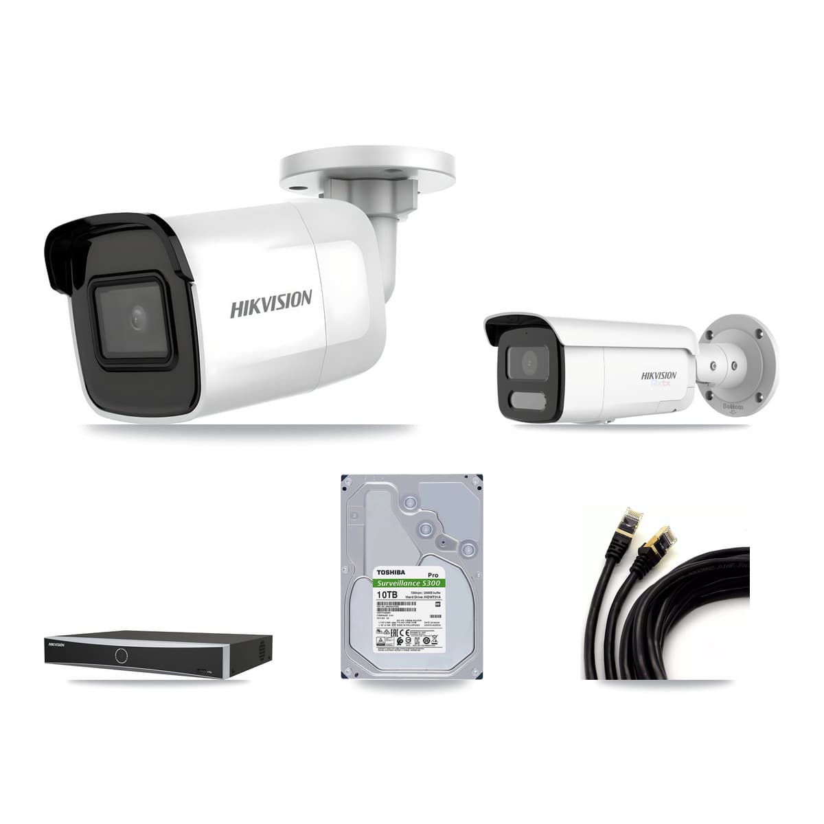 Hikvision 4-Channel 4K CCTV Kit — 2 DS-2CD2085G1 + 2 DS-2CD2T87G2H Bullet Cameras + 10TB Recording