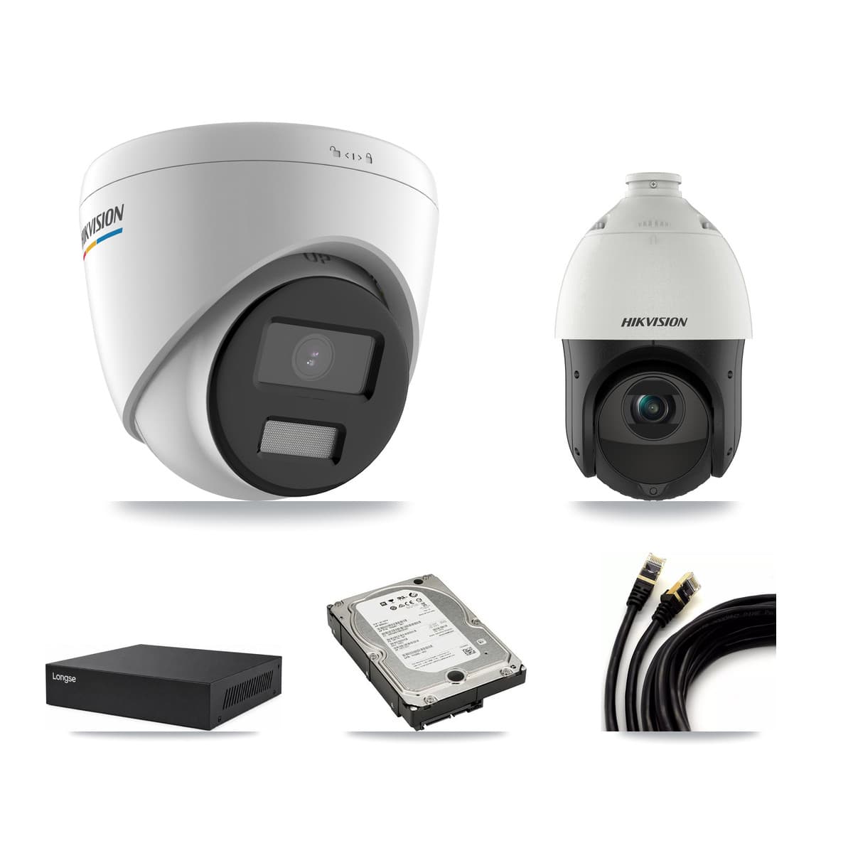 Hikvision & Longse 8-Channel 2MP – 4MP CCTV Kit — 5 2MP Turret + 1 4MP PTZ Cameras + 5TB Recording