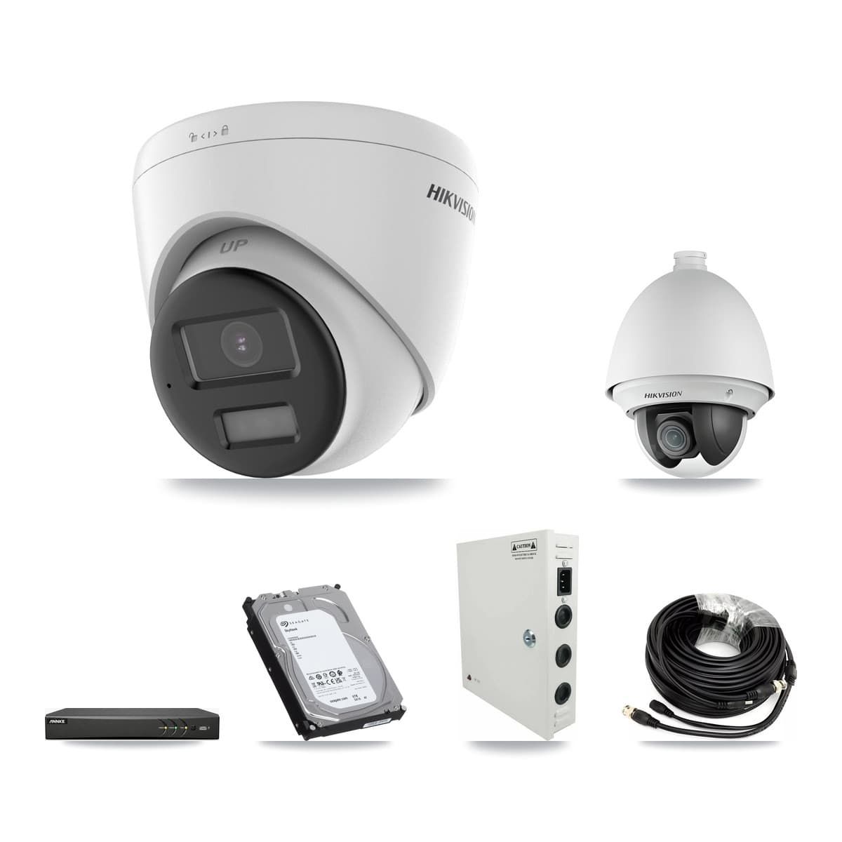Hikvision & ANNKE 4-Channel 2MP – 4K CCTV Kit — 1 2MP PTZ + 2 4K Turret Cameras + 6TB Recording