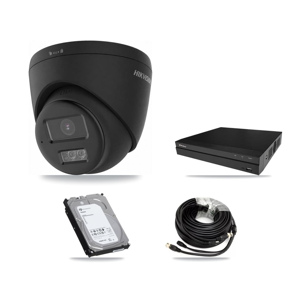 Hikvision & Prolux 8-Channel 4K CCTV Kit — 4 Black Turret Cameras + 2× 6TB Recording