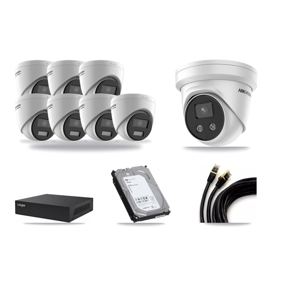 Hikvision & Longse 8-Channel 2MP – 5MP CCTV Kit — 7 2MP + 1 5MP Turret Cameras + 6TB Recording - Image 1