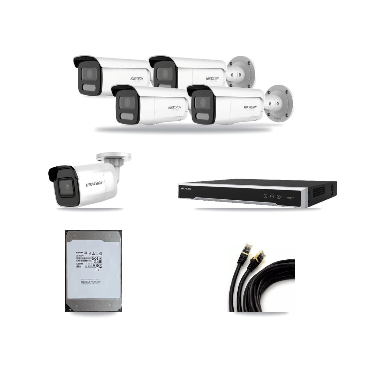 Hikvision 8-Channel 4K CCTV Kit — 1 DS-2CD2085G1 + 4 DS-2CD2T87G2H Bullet Cameras + 14TB Recording - Image 1