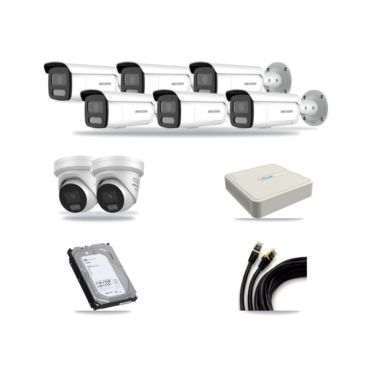 Hikvision & HiLook 8-Channel 4MP CCTV Kit — 2 DS-2CD2347G3 Turret + 6 DS-2CD2T47G2H Bullet Cameras + 6TB Recording - Image 1